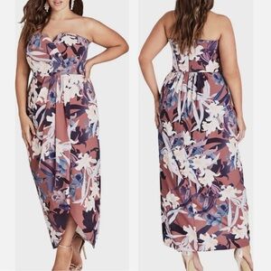 CITY CHIC Maxi Lavish Floral Dress Size 16 Strapless Cocktail Event $169 Wrap
